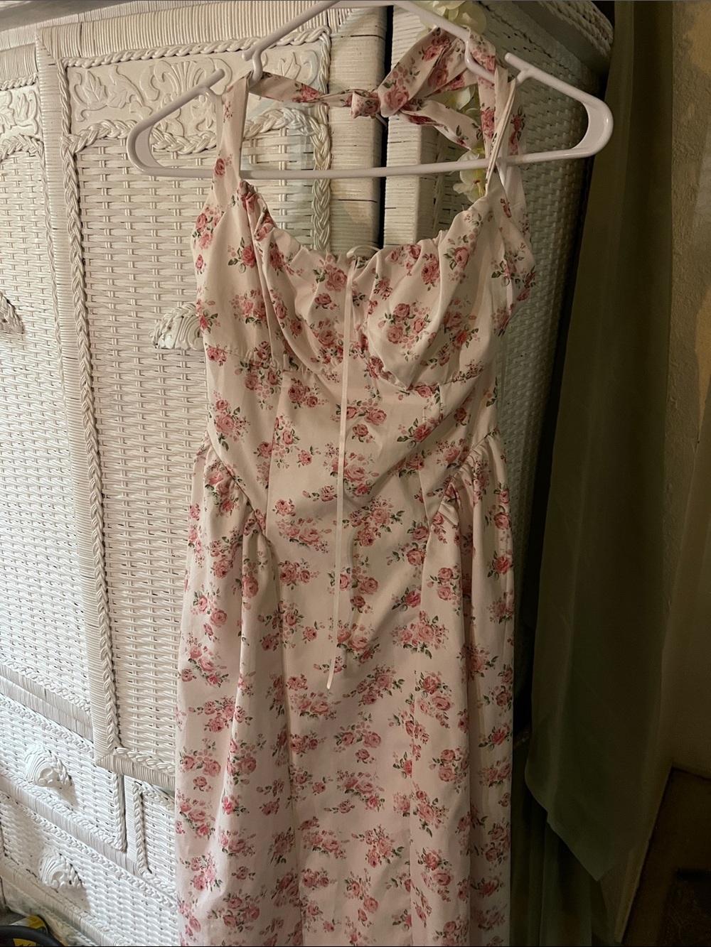 Floral Halter Midi Dress in Cream and Pink
